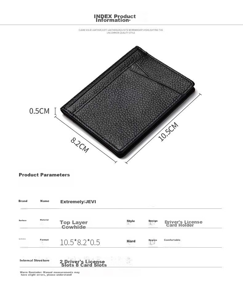 JEVI Genuine Leather Ultra-Thin Card Holder for Men And Women with Multiple Card Slots, Mini Wallet, Driver's License Holder, Simple ID Holder, Top-Grain Leather 6