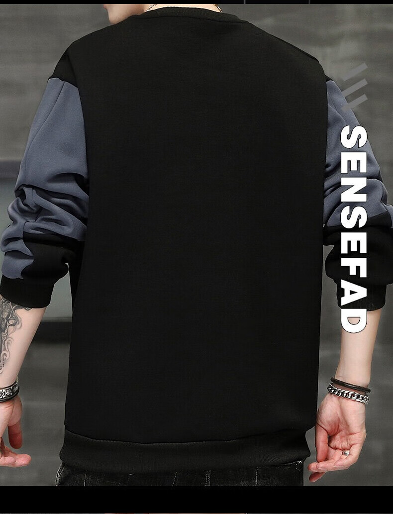 Miiow Men's Hoodie Spring Autumn Long Sleeve T-Shirt Trendy Casual Crew Neck Breathable Versatile Loose Base Shirt Black XL 3