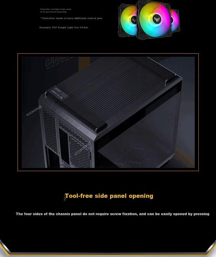 ASUS TUF GAMING GT502 Ammunition Storage Case, Dual-Chamber Design, Tool-Free Disassembly, Black Seaside View, Innovative Cooling, GPU Bracket 11