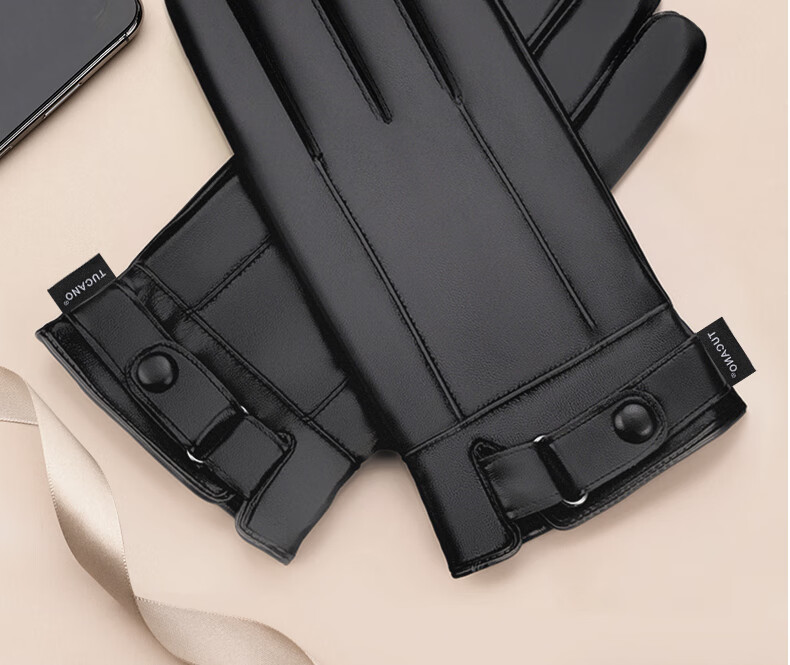 TUCANO Leather Gloves for Men, Cycling Winter Fleece-Lined Warm Touchscreen Gloves, Windproof Water-Resistant Driving Motorcycle Anti-Cold Riding Gloves 2