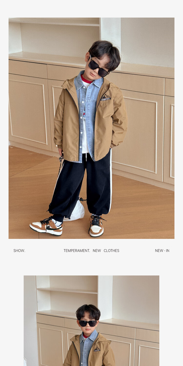 LUSON Chen Dazhu Boys Outdoor Hooded Workwear Jacket 2025 Spring Autumn New Children's Water-Repellent Mountaineering Coat 17