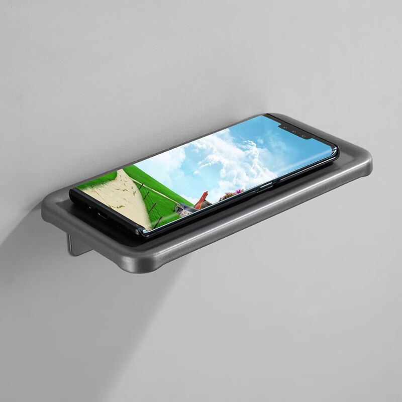 Huxiansen Gun Gray Bathroom Phone Holder, No Drilling Required, Toilet And Bathroom Space Aluminum Storage Rack, Hotel Restroom Storage Tray