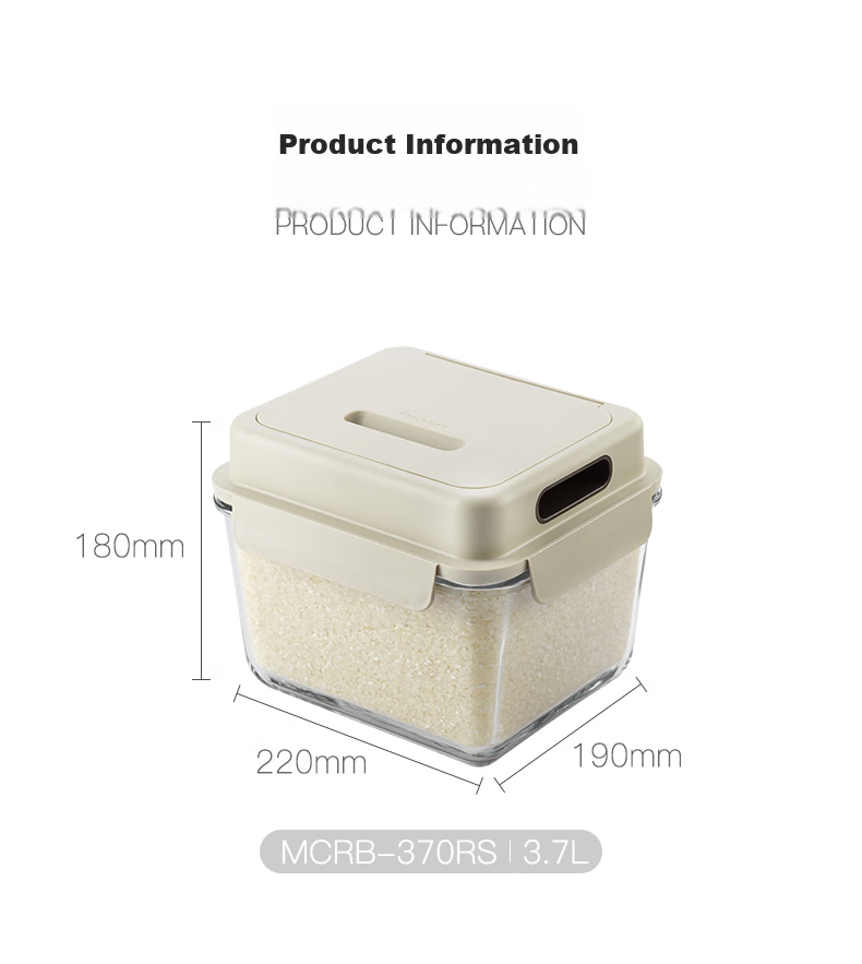 GLASSLOCK Rice Container with Insect-Proof Glass Lid, Kitchen Sealed Glass Storage Bin for Grains And Cereals, Large Capacity Moisture-Proof Rice Bucket 3.7L 6