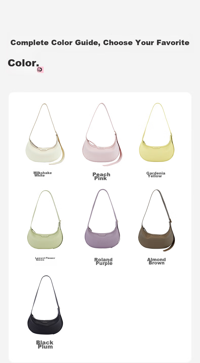 AMAZING SONG Women's Half-Moon Bag, Medium Size, Cowhide Leather, Shoulder Crossbody Bag, Fashionable Versatile High-Capacity Crescent-Shaped Commuter Bag, Gift 12