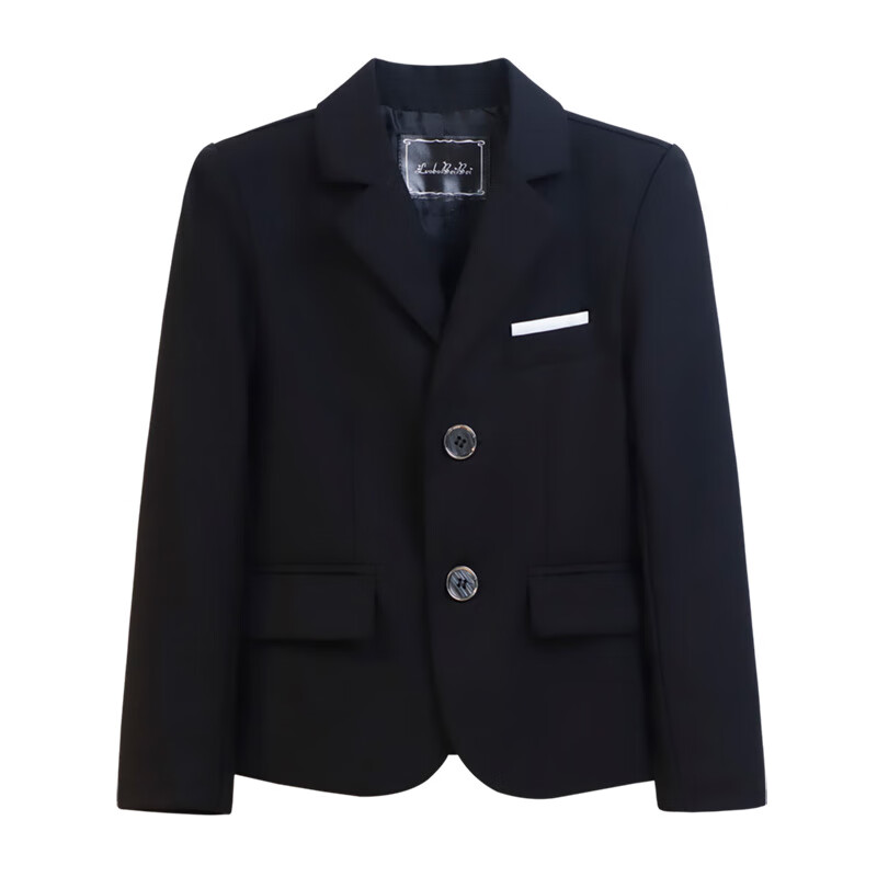 LUOBOBEIBEI Children's Suit Jacket, Korean Style Solid Color Boys' Formal Wear, Flower Boy Performance Little Suit Coat, Black, Size 120