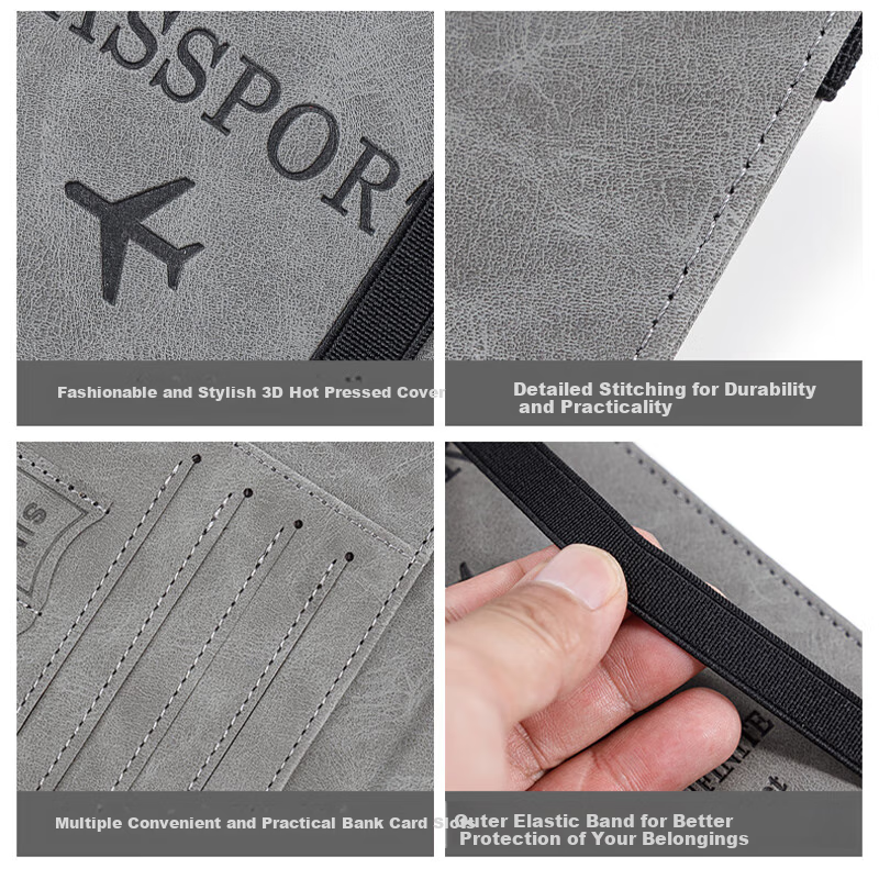 Leho Travel Passport Holder Protective Cover Document Card Holder Storage Bag Anti-theft RFID Blocking Wallet Coin Purse Air Ticket Men's Essential for Travel Abroad