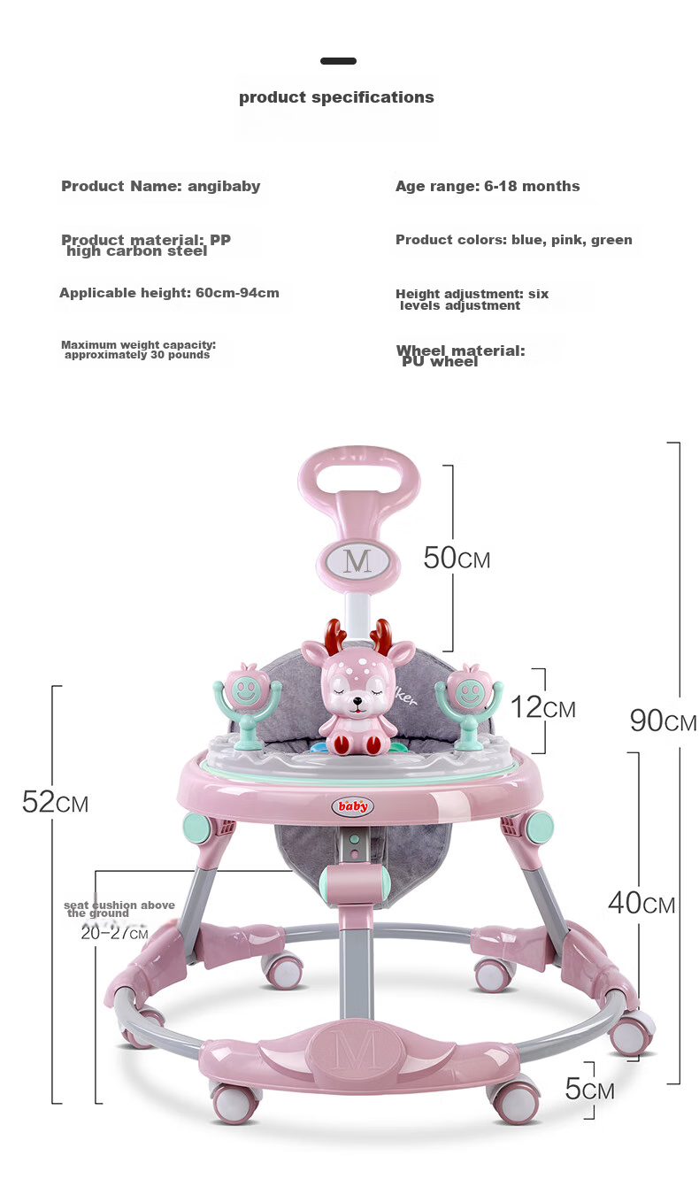 ANGI BABY Multifunctional Anti-Rollover Baby Walker for 6-18 Months, Toddler Learning to Walk, Boys And Girls Can Sit, Walking Aid 12