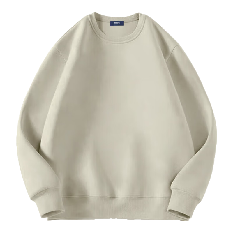 Mianzhi Men's Sweatshirt, Trendy Solid Color, Loose Round Neck, Versatile Casual Top, Khaki, 2XL