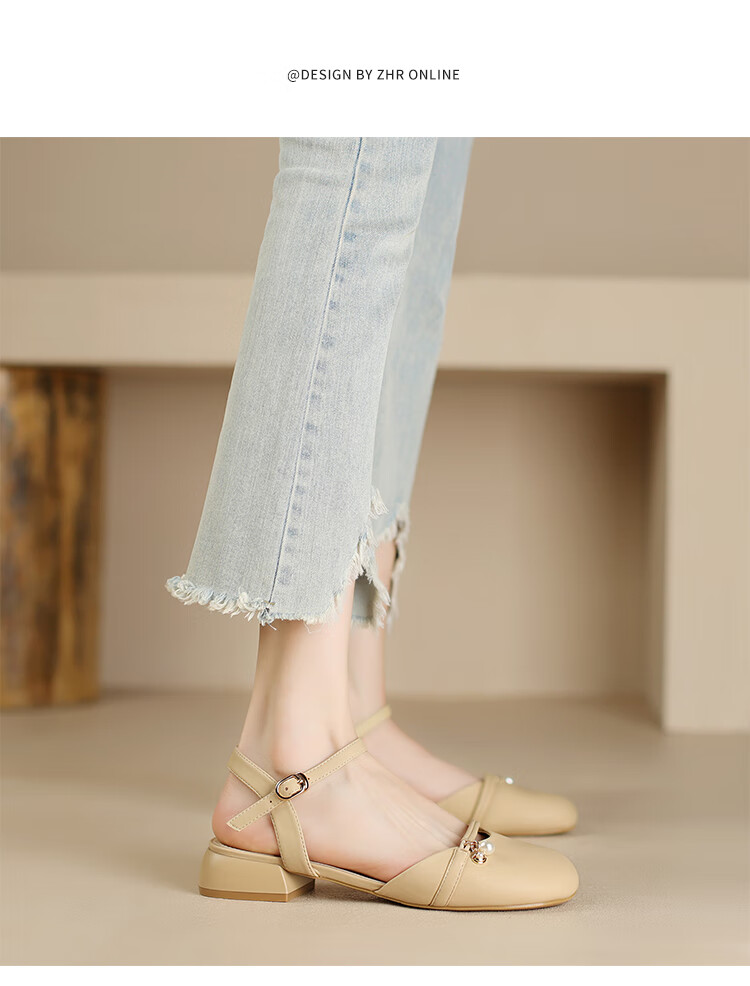 ZHR Women's Summer Sandals with Closed Toe And Chunky Heel, Elegant And Sweet Style Versatile Women's Shoes Y767 Beige 35 10