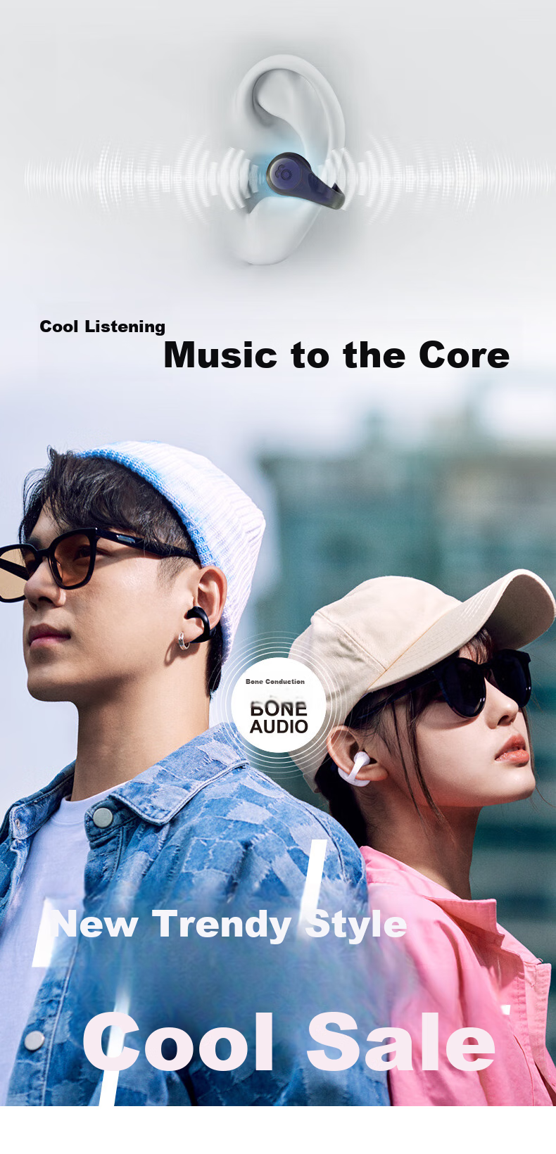 Guling EO SS900 Professional Bone Conduction Bluetooth Headphones, Clip-On Style, Sold by JD, Sports Running Open-Style Non-In Clip-On White 3