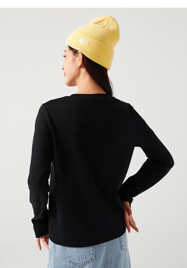Zhuomuniao Black Pure Cotton Long-Sleeve T-Shirt for Women, Round Neck, Inner Wear, Spring And Summer, Loose Fit, Versatile, Slimming, Regular Shoulder, Base Layer Top, Black, 2XL 5