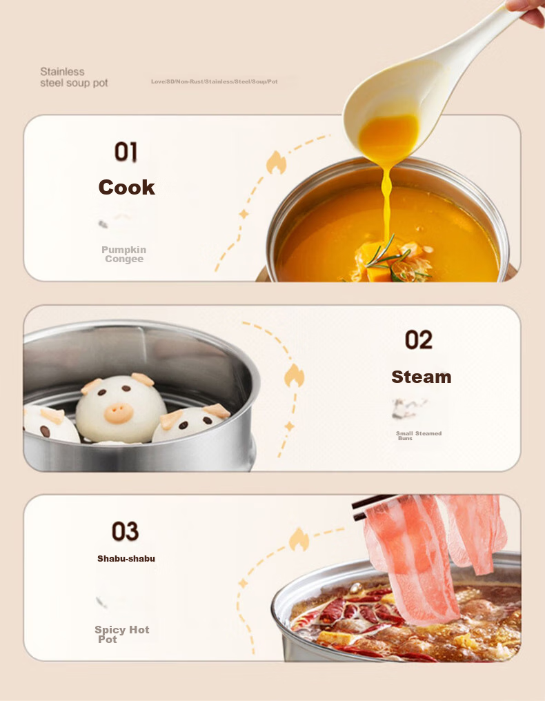 ASD Soup Pot, 304 Stainless Steel Steaming Pot, Thickened Bottom Stew Pot, Milk Pot, 24CM, Compatible with Gas And Induction Stoves, B1 6