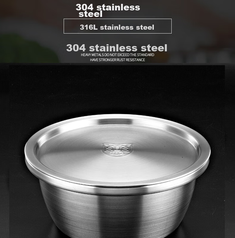 YUTAI 304 Stainless Steel Bowl with Lid, Thickened for Washing Vegetables, Rice Washing, Dough Mixing, Seasoning, Egg Beating, Meat Marinating WDG24 5