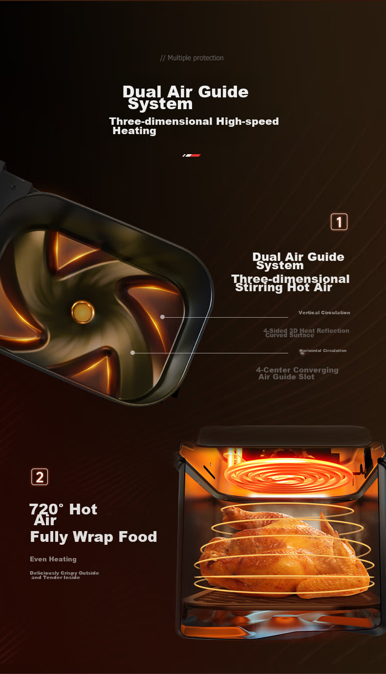 Morphyrichards Air Fryer for Home Use, Dual Compartment 8L Large Capacity, 14 Recipes, 720° Hot Circulation, Double-Bottom Multi-Functional Air Fryer And Oven, MR8100 Gree 8