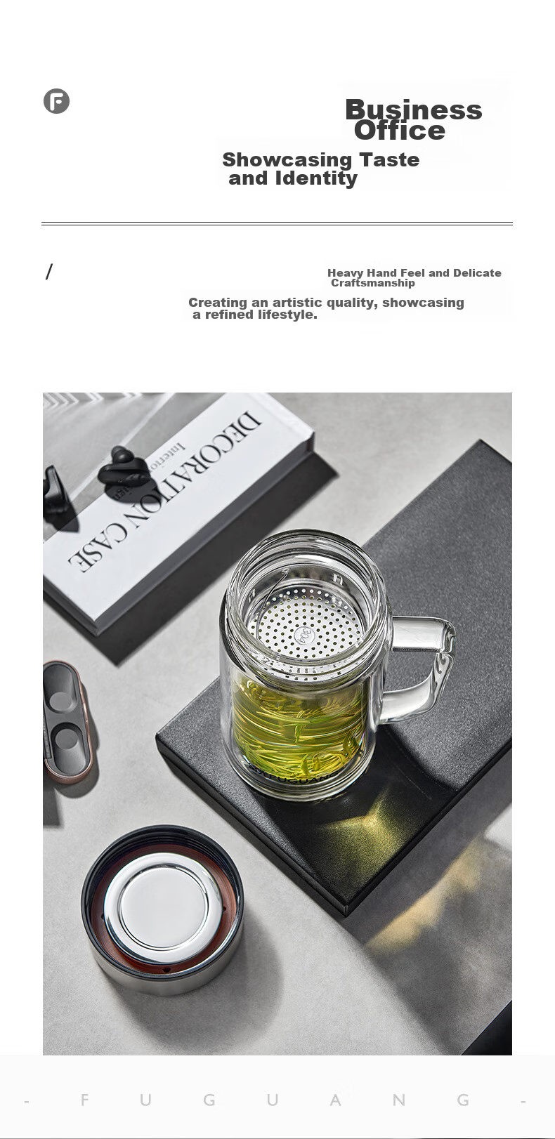 Fuguang Large Capacity High Borosilicate Double-Layer Glass Cup with Tea Strainer, Thickened Water Mug with Handle, Tea Infuser Cup, Office Mug 4
