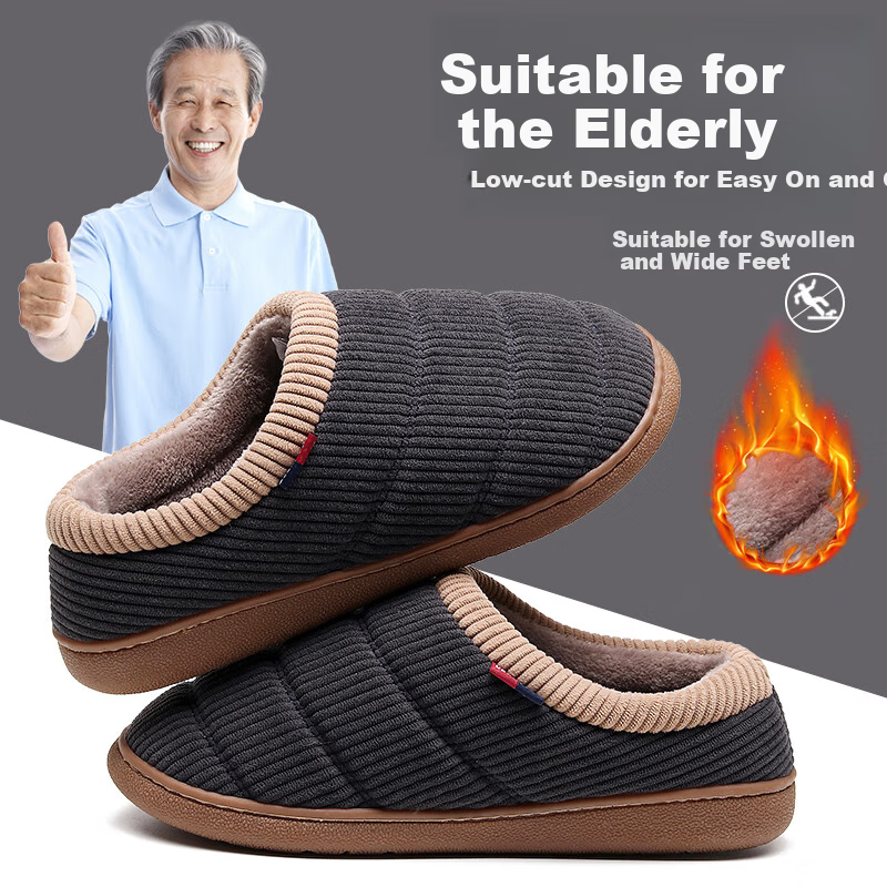 GUOLUOFEI Cotton Slippers Non-Slip for Men And Women with Heel, Middle-Aged And Elderly Home Wear Fleece-Lined Thick Warm Cotton Shoes Dark Gray Size 40-41