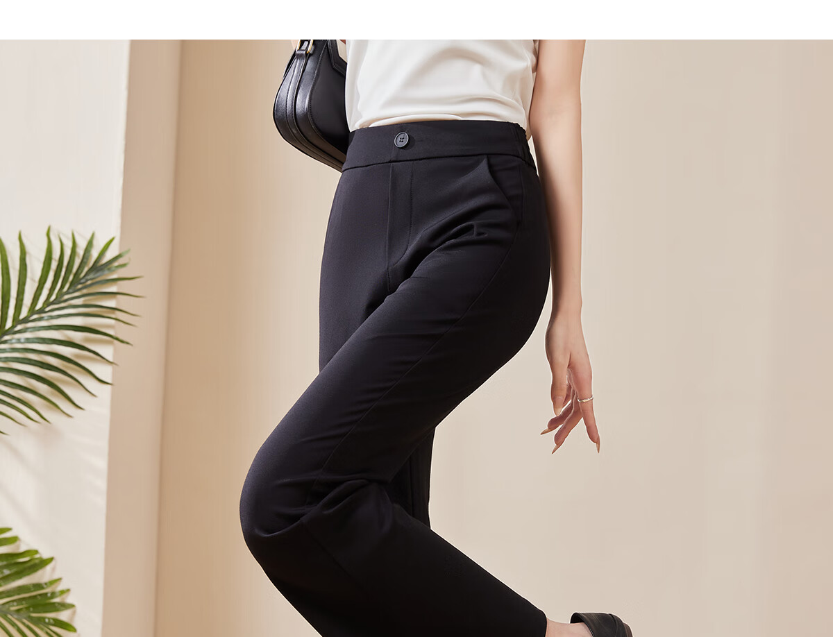 Chushen Spring Autumn Women's Casual High Waist Fashion Slim Fit Flared Suit Pants S141K2006 Black L 12