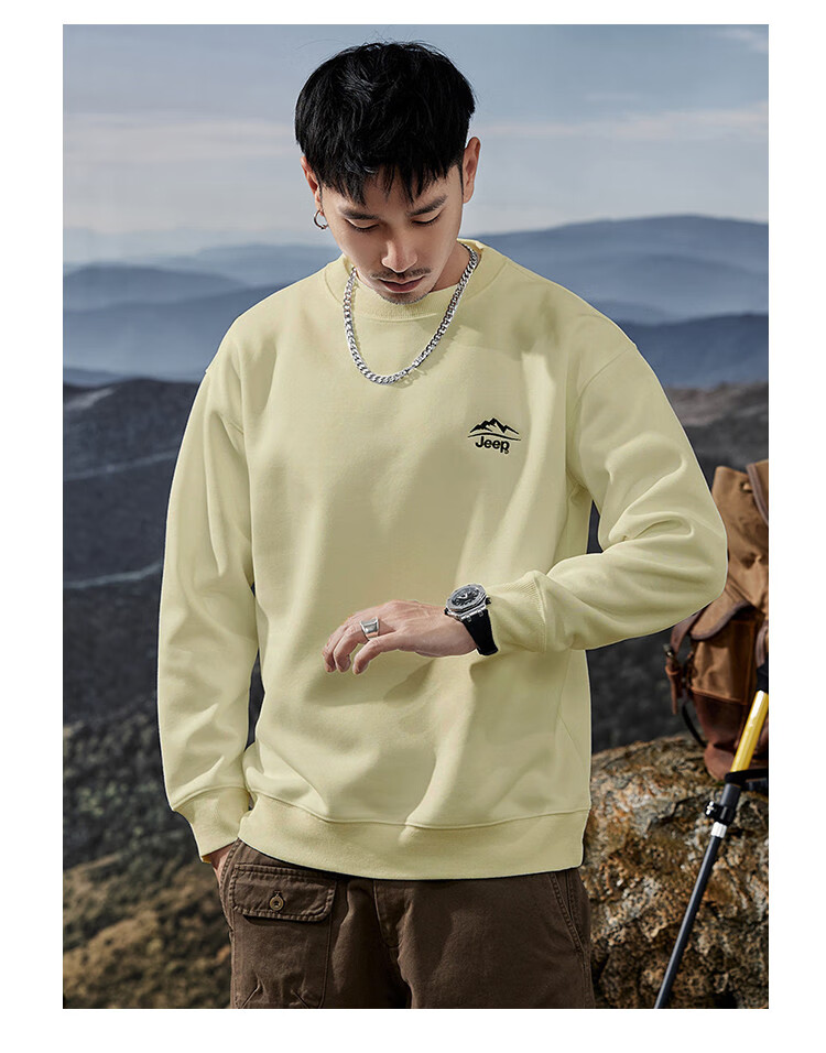 JEEP Spring And Autumn Round Neck Sweatshirt for Men, Loose Casual Sports High-End T-Shirt Top Outerwear 7