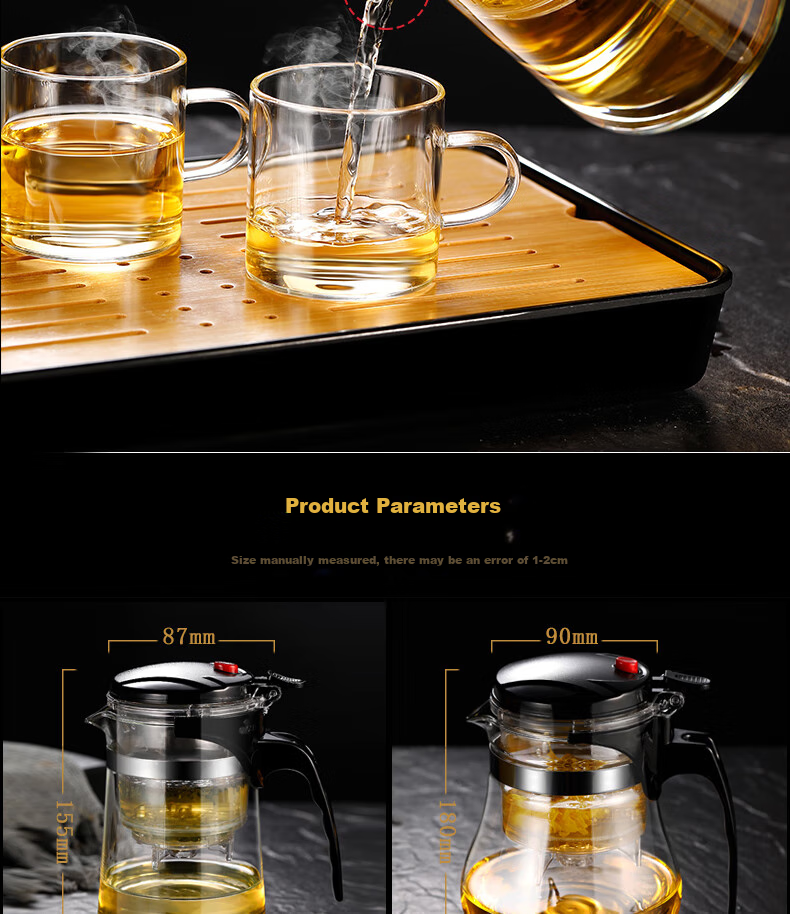 Ranye Glass Teapot with Heat-Resistant Cup, Press-Type Tea Infuser with Separate Compartments, 1000ml Simple Filter Tea Pot SY1000 8