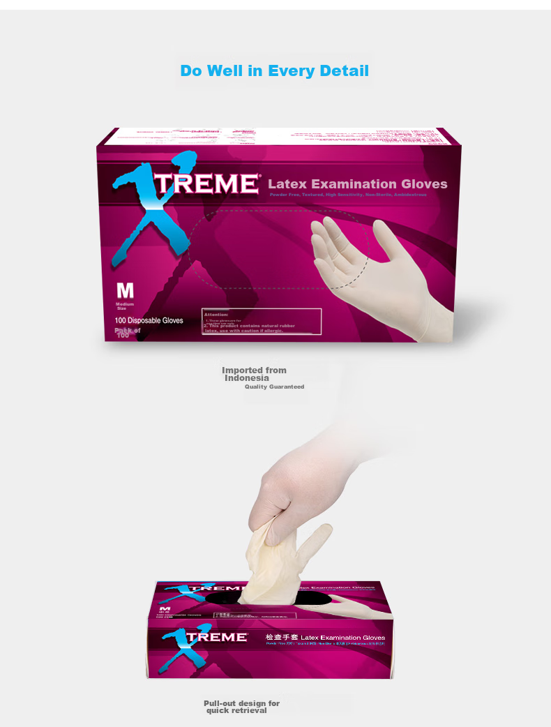 AMMEX Disposable Latex Gloves, 100 Pieces, Off-White XLFRT, Small Size S 5