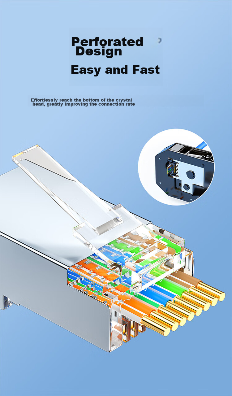 SAMZHE Cat5e Punch-Down RJ45 Connector, Gigabit Shielded Gold-Plated Computer Network Connector, Cat5e Engineering Through-Hole Crystal Head, 10 Pieces PCKT510 4