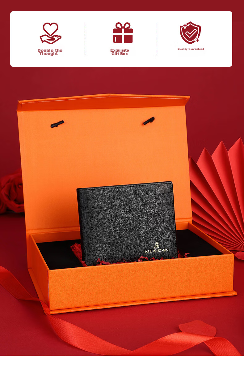 MEXICAN Men's Wallet, Genuine Top-Grain Leather Card Holder And Coin Purse, High-End Gift Box, Birthday Present for Boyfriend Or Husband 2