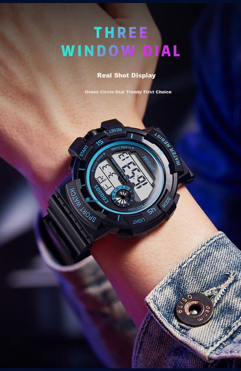LOUIE JUELEN Electronic Watch for Men, Children's Multifunctional Alarm Clock for Primary And Secondary School Students, Trendy Sports Back-To Season, Black And Gold 8
