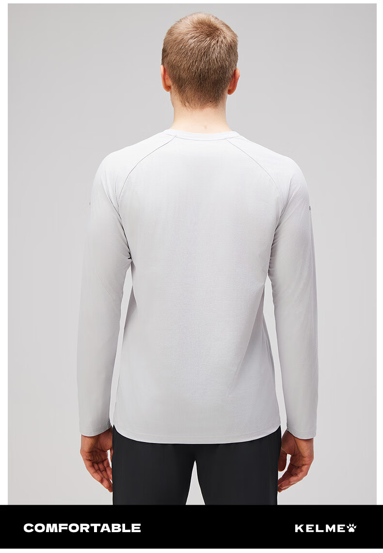 KELME Sports Long-Sleeve T-Shirt, Cotton-Feel Quick-Dry Top, for Running, Soccer Training, Long-Sleeve Sportswear, Moonlight Gray, 3XL 7