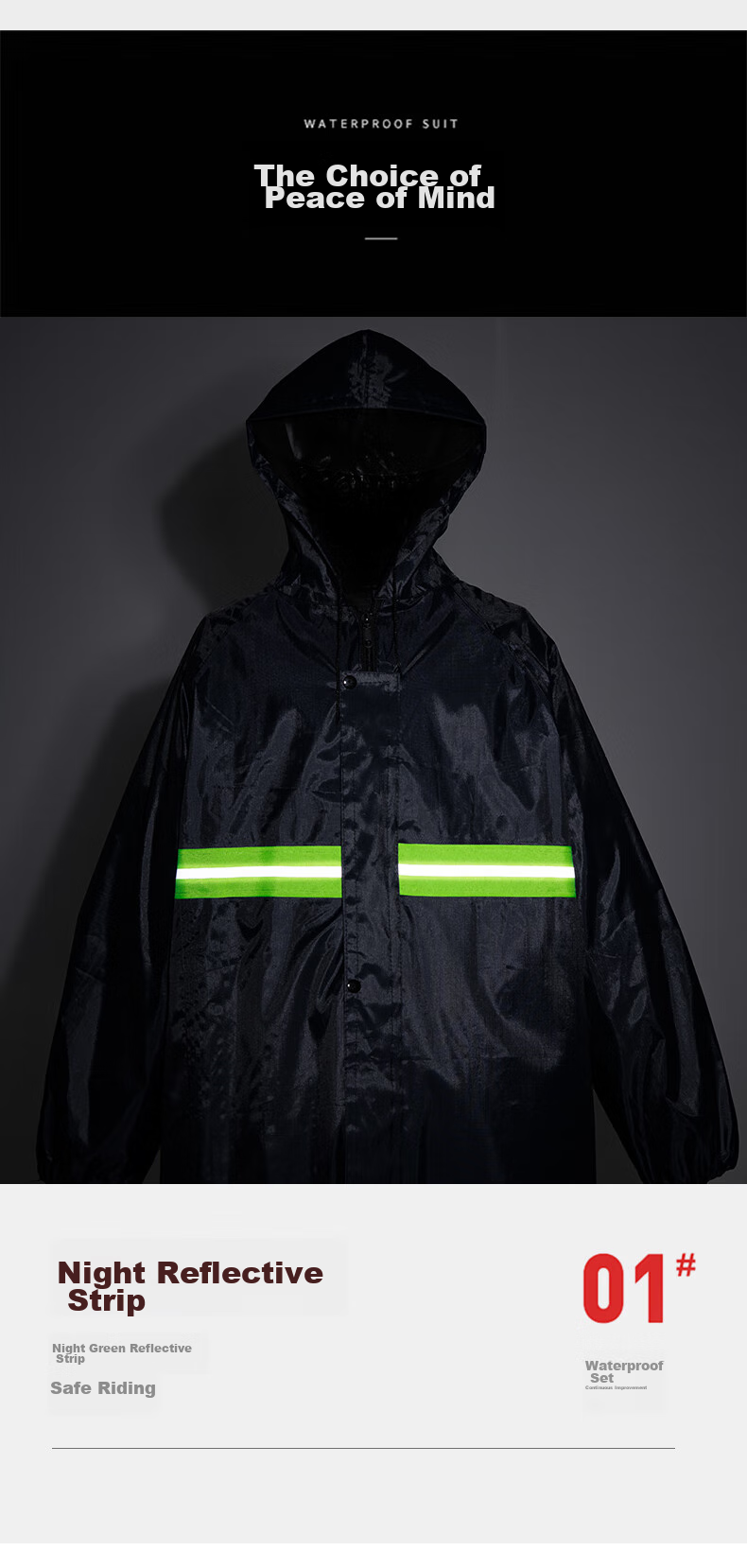 CHENLING Adult Raincoat, Long One-Piece with Brim, Security Outdoor Construction Site Safety Reflective Rainwear, One Size Fits All, Knitted Long Raincoat 7