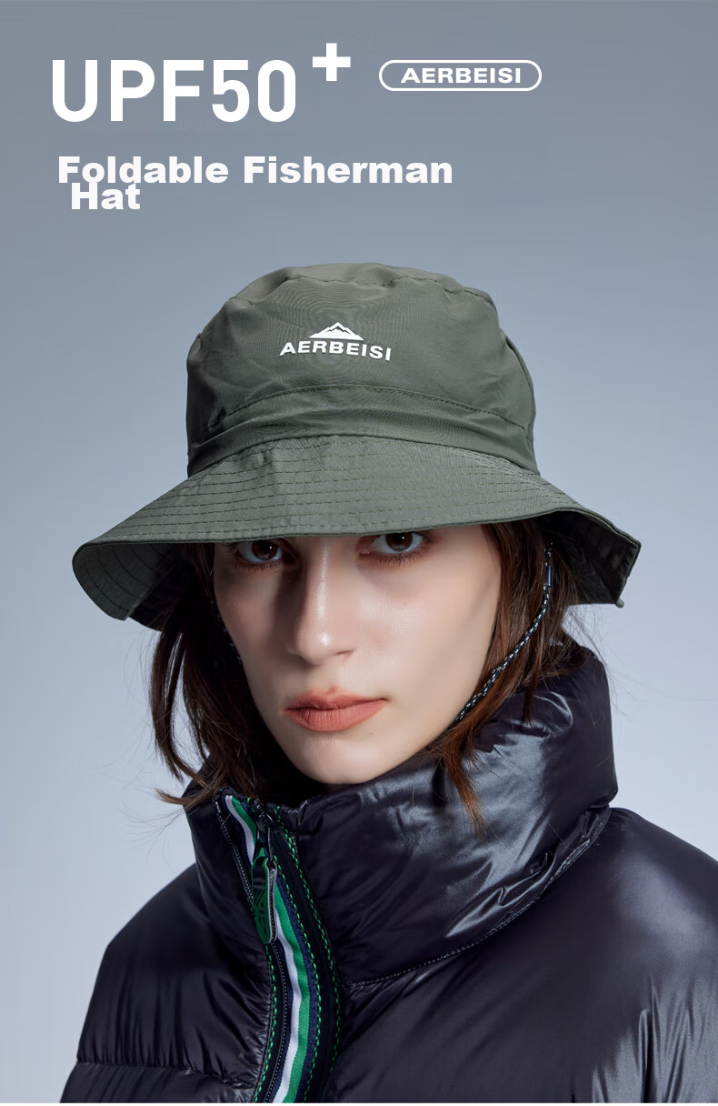 AERBEISI Fisherman Hat, Outdoor Sports Sun Protection, UV-Resistant, Sun-Shading, Hiking, Lightweight, Quick-Drying, Large Head Circumference, Unisex Style, Khaki 1