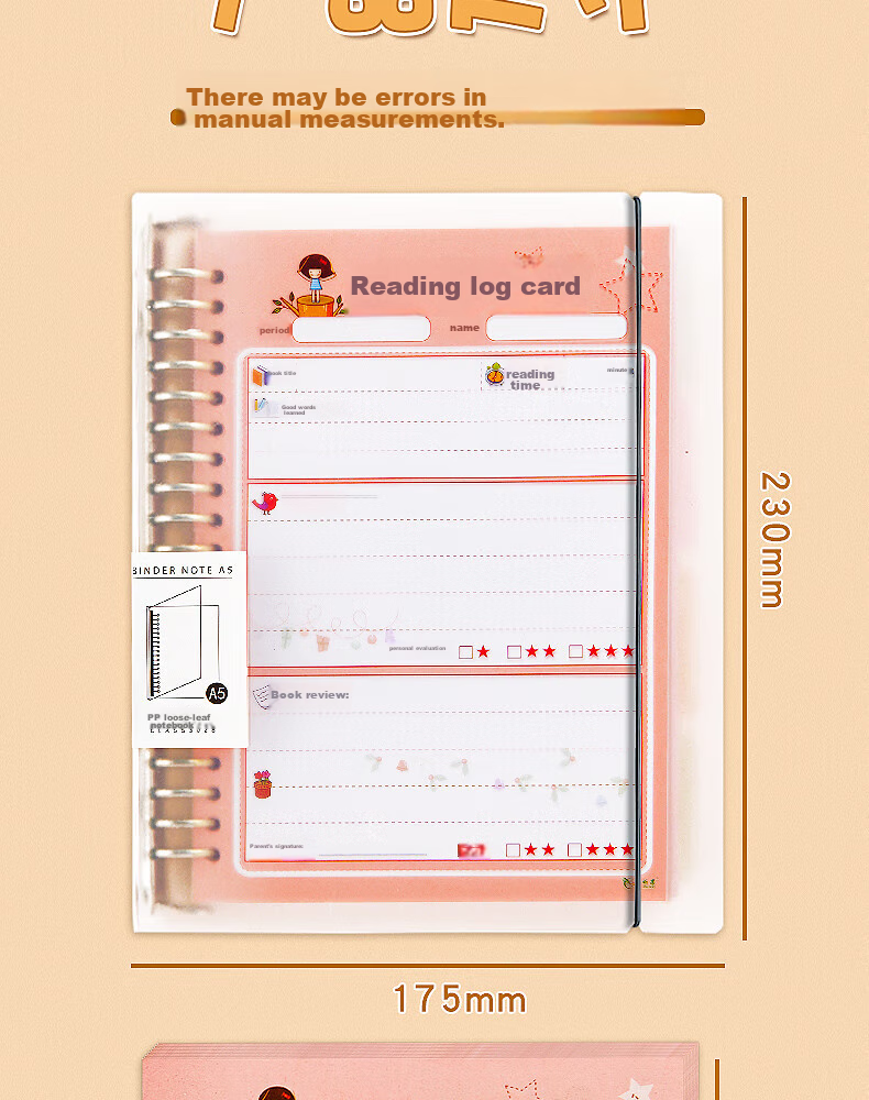 Sannianerban A5/200 Sheets Landscape Blue Extra-Padded Reading Record Card, Reading Notebook, Copybook, Elementary School Student Extracurricular Reading, Good Words And Sentences Collection Book 12