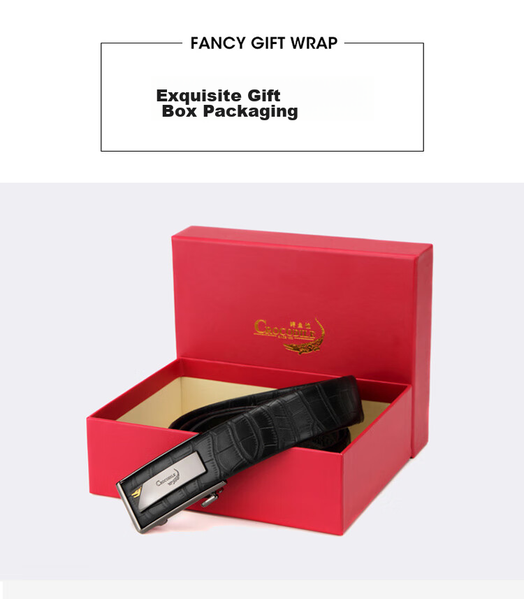 CROCODILE Business Crocodile Pattern Top-Grain Leather Automatic Buckle Belt, Men's Inner Wear Waistband, Birthday Gift for Boyfriend, 1718 12