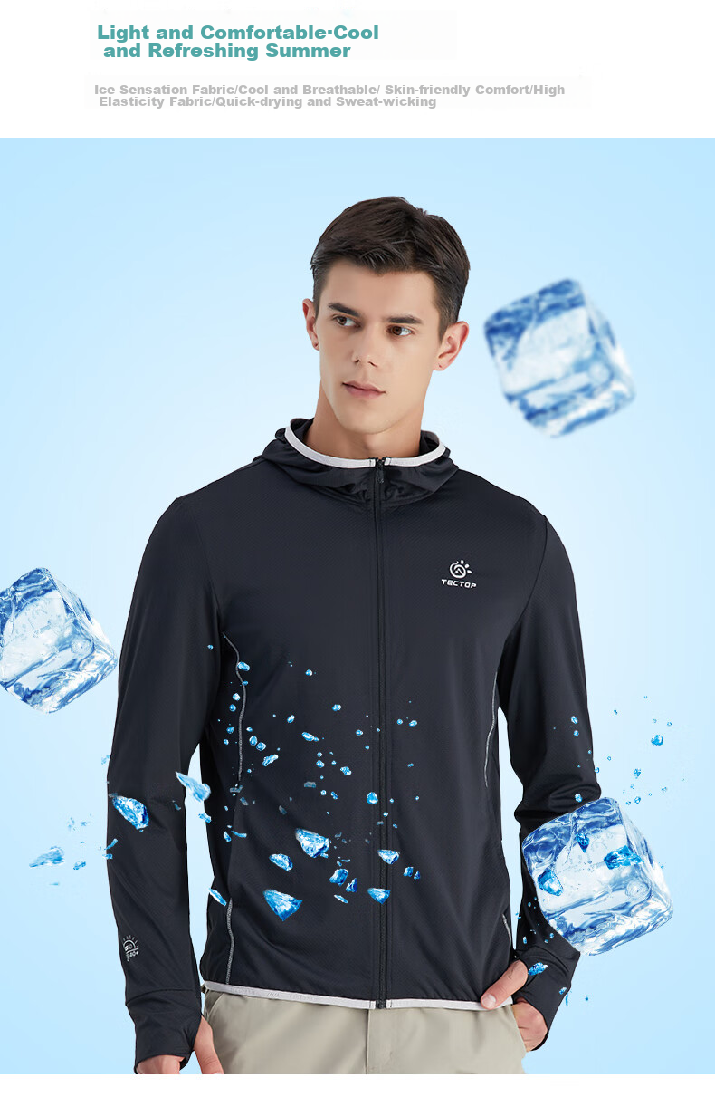 TECTOP Sun Protection Jacket for Men, Lightweight And Breathable Outdoor Skin Coat, Men's Gray-Blue Color, Size 3XL 11