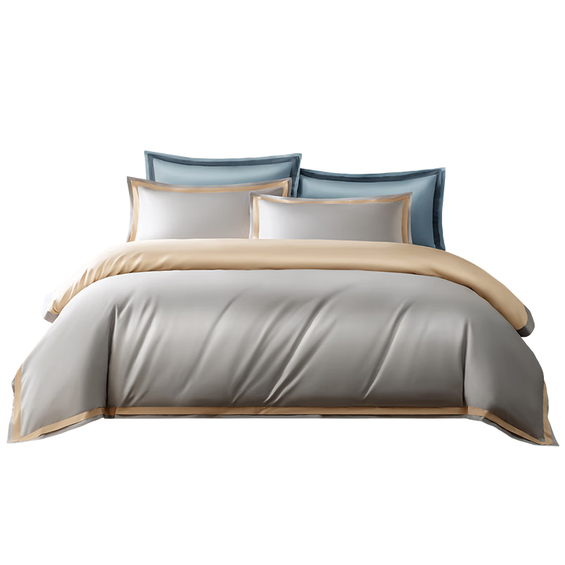 JD Original 100% Cotton Four-Piece Bedding Set, Long-Staple Cotton Sateen Bedding, Class A Luxury High-End Sheet And Duvet Cover Set for 1.5-Meter Bed, Silver Gray Champagne