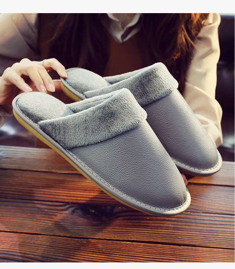 GUOLUOFEI Autumn And Winter Cowhide Slippers for Men And Women, Indoor Non-Slip Warm Genuine Leather Cotton Slippers, Wine Red, Size 40-41 13