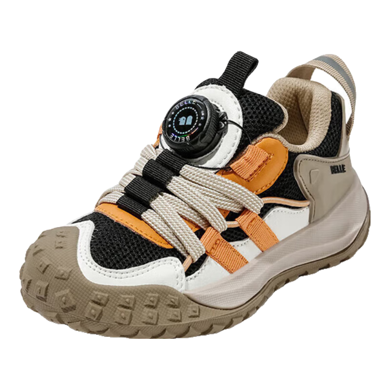 Belle Children's Shoes [No-Tie Rotating Buckle], Kids' Sports Shoes, Autumn Boys' Outdoor Casual Shoes, Soft-Soled Running Shoes, Camel Color, Size 36