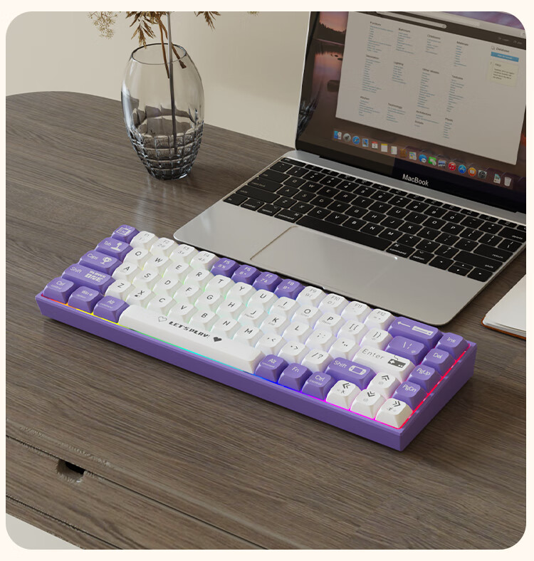 AJAZZ AK680 Wired Mechanical Keyboard, Dual-Color Keycaps, 68 Keys, Full Hot-Swappable, Customizable Mechanical Keyboard, Mixed Colorful Lighting Effects, Portable And Compact, Gray-White, Red Switches 16