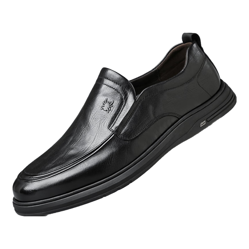 Spider King Men's Leather Shoes Spring Autumn Breathable Soft Sole Slip-On Casual Dad Shoes Black 38