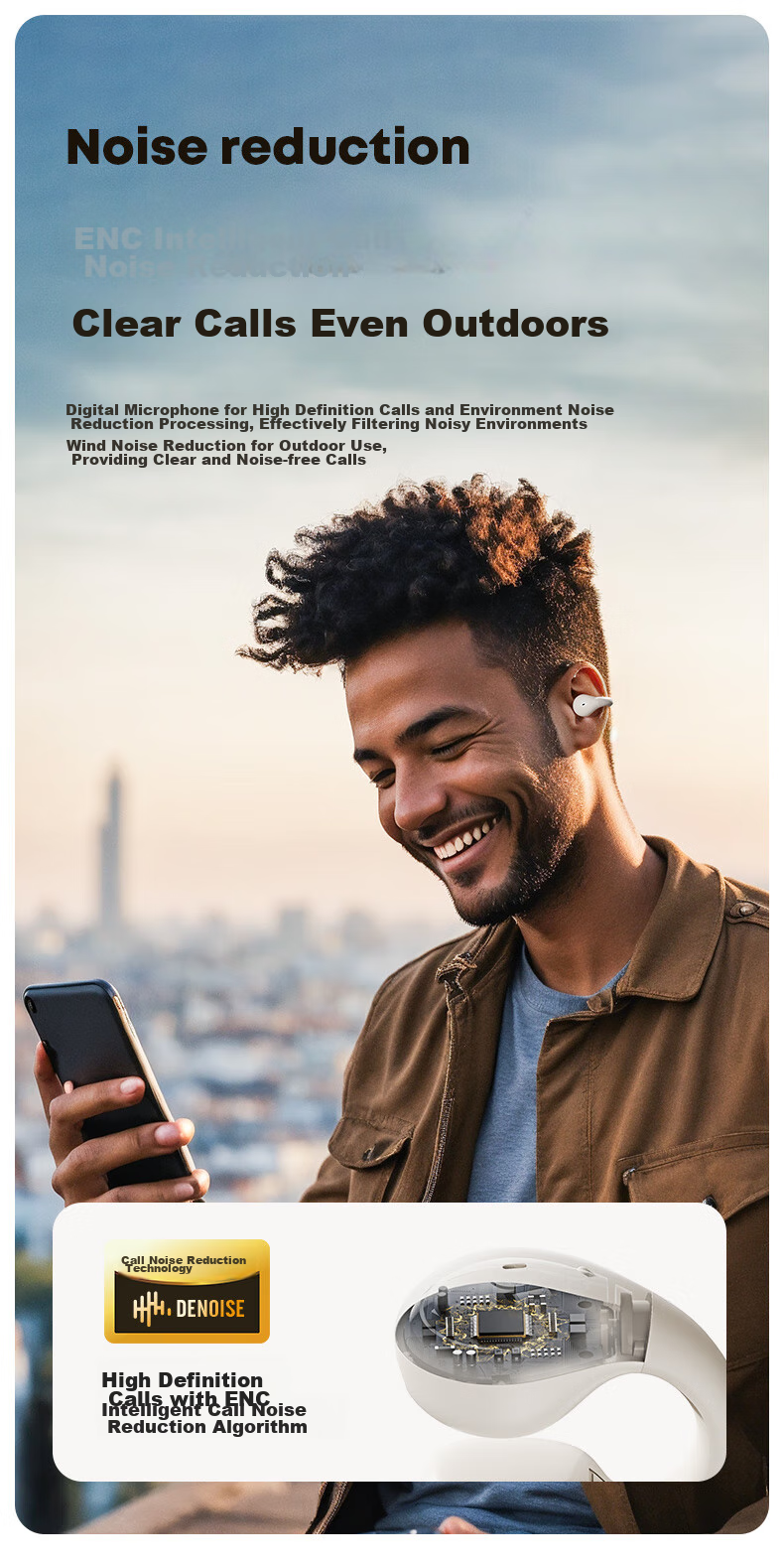 Lanshidun Bluetooth Headphones, Bone Conduction Concept Clip-On Wireless Open-Style Non-In, Sports Running Cycling Waterproof, Directional Sound Transmission ENC Calling Noise Reduction, Black 10