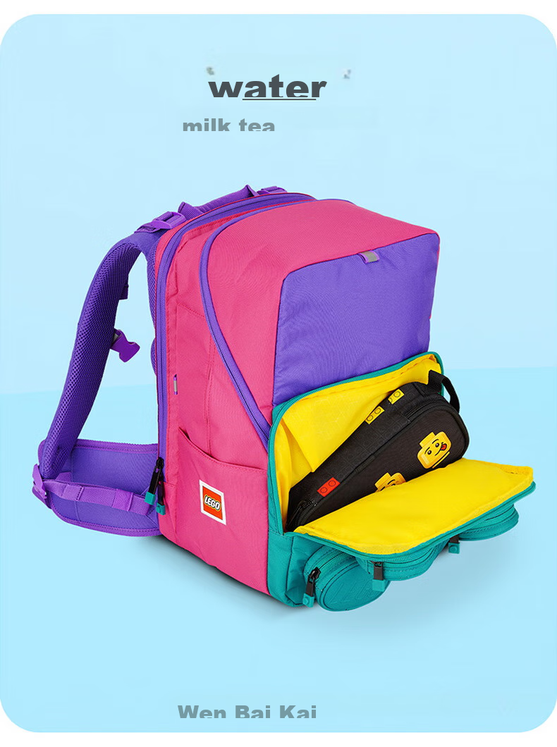 LEGO Backpack for Elementary School Students Grades 1-5, Adjustable Shoulder Bag with Double Compartments, Foldable, Pink Unicorn Design, Model 20209 14
