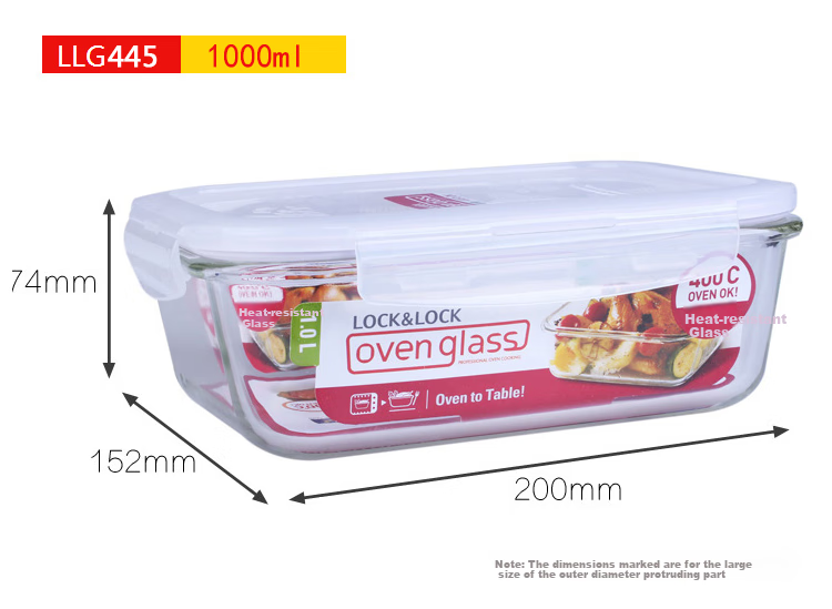 LOCK&LOCK Heat-Resistant Glass Food Storage Containers Set of Three: Sealed Lunch Boxes with Bento Box, Meal Containers And Lunch Bag 1000+750+300ML 9