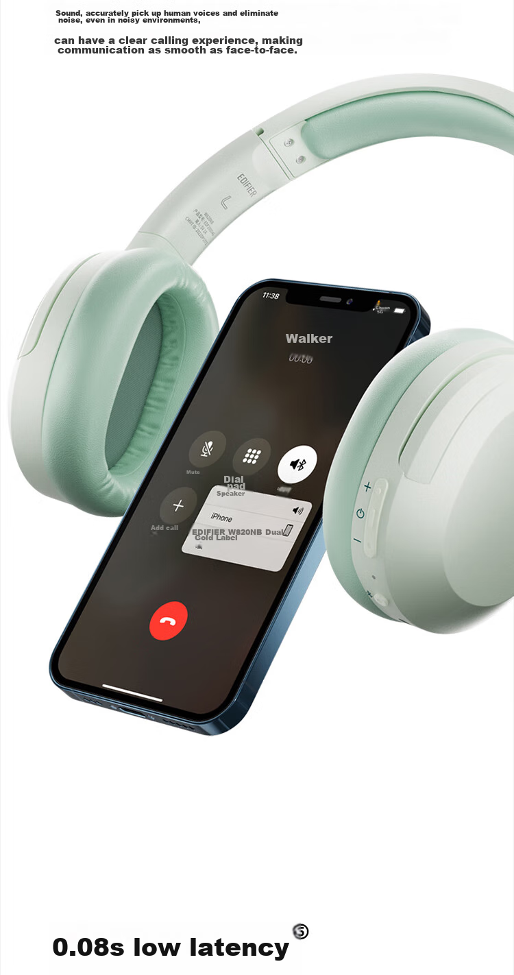 EDIFIER W820NB Dual Gold Label Edition, Over-Ear Active Noise Cancelling Bluetooth Headphones, Mobile Phone And Laptop Headphones, Willow Green, Graduation Gift 19