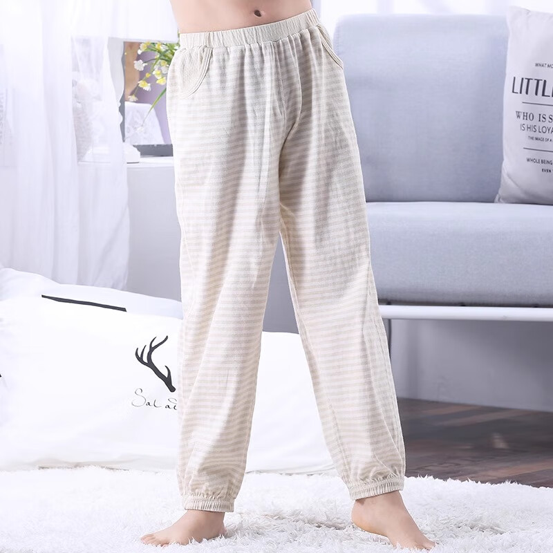 Hzasz Children's Pajama Pants, Boys' Cotton Long Trousers, Spring And Autumn Thin Style, Striped Mid to Big Girls' Loungewear, K9205, Light Green, 130