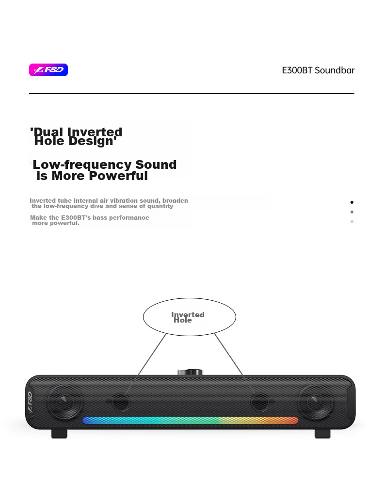 F&D E300BT Desktop PS5 Gaming Speakers, Bluetooth/Wired Dual-Use, Stereo Sound, RGB Colorful Lighting, Desktop And Laptop Long Bar Speaker 5
