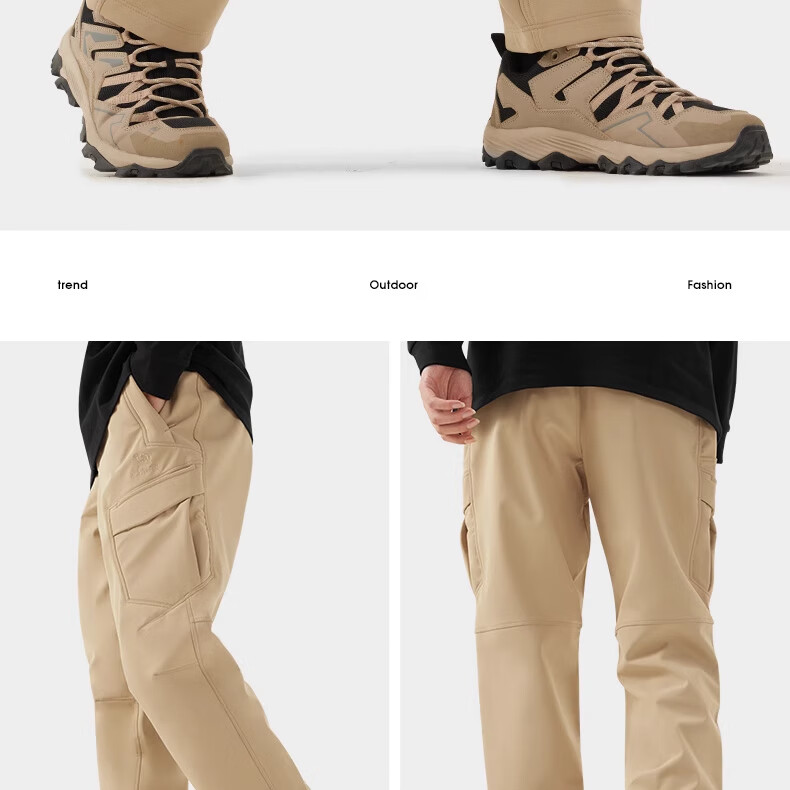 CAMEL Men's Loose Straight Wide-Leg Pants with Fleece Lining, Windproof, Water-Resistant, Large Pockets, Cargo Pants, Hiking Trousers for Men 1683 27