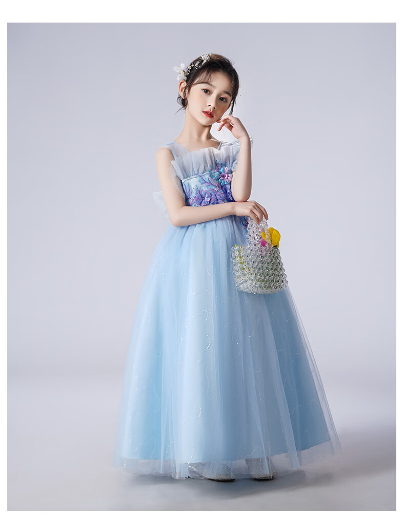 LUOBOBEIBEI Girls' Dress Princess Flower Girl Wedding Dress Piano New Year Dress Yellow Dress Size 130 13