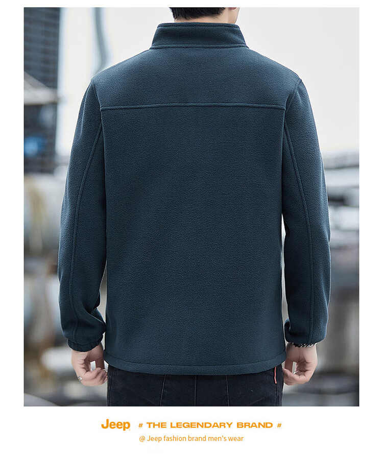 JEEP Men's Fleece Sweatshirt, Autumn And Winter Thick Warm Cardigan Jacket, Loose-Fitting Men's Clothing, Blue, XL 14