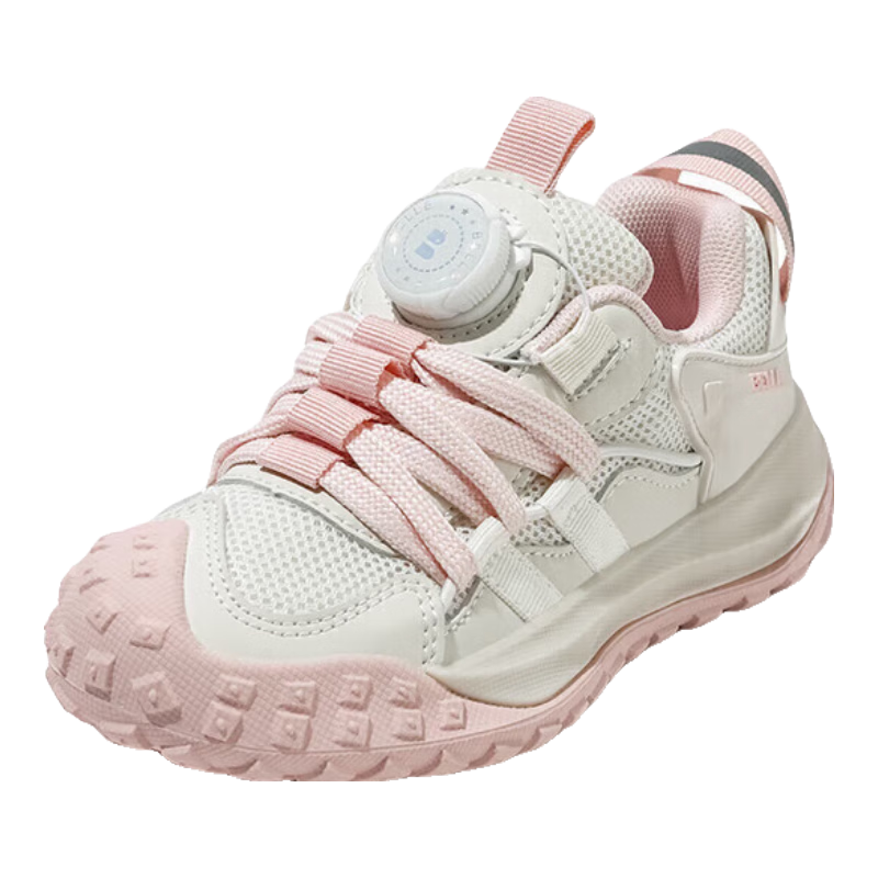 Belle Children's Shoes [No-Tie Rotating Buckle], Kids' Sports Shoes, Autumn Girls' Outdoor Casual Shoes, Soft-Soled Running Shoes, Pink, Size 37