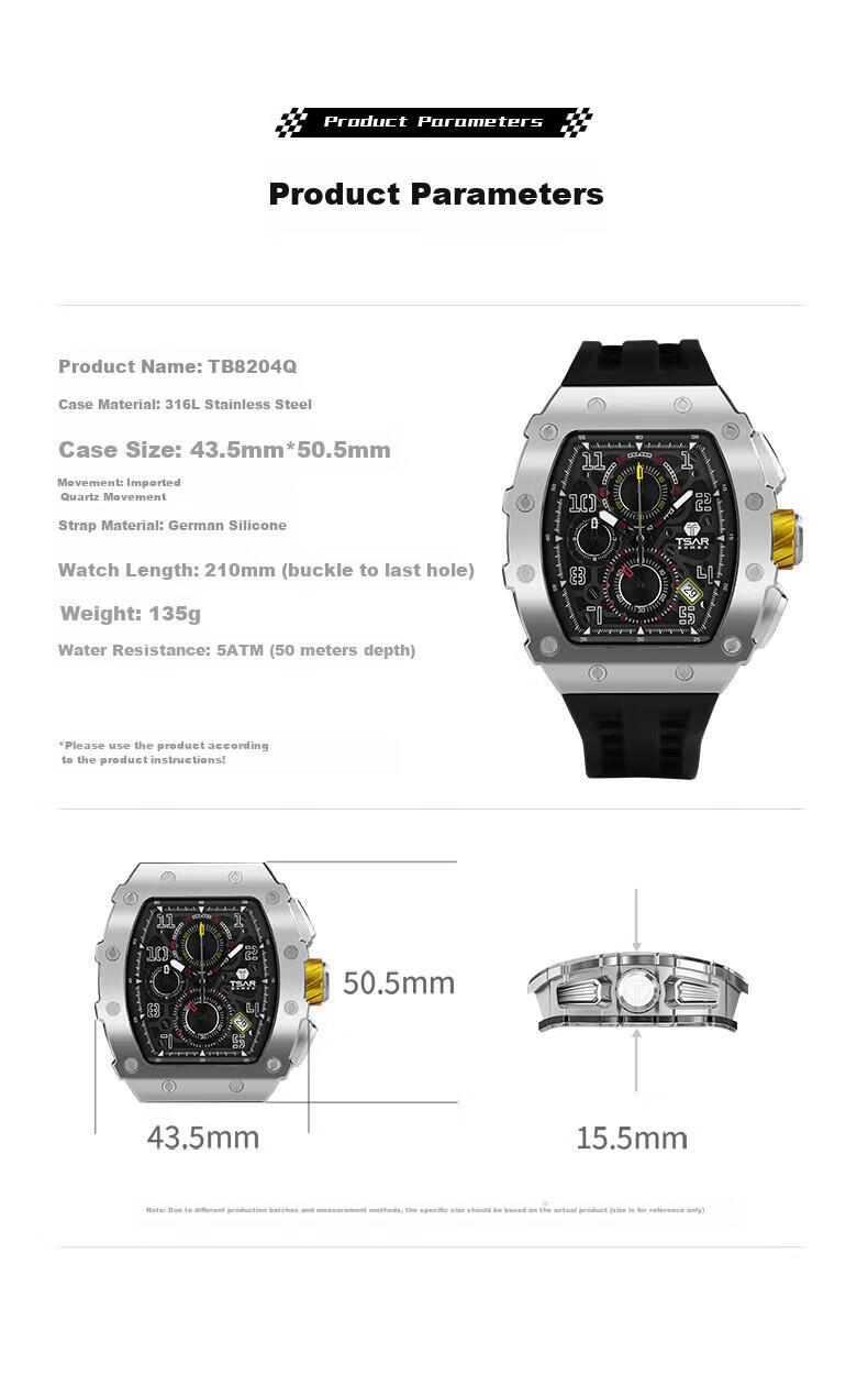 TSAR BOMBA Racing Driver Series Men's Watch, Self-Chic Cool Student Brand Front Barrel-Shaped Wristwatch, Gift for Boyfriend 15