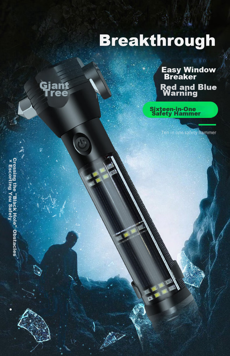 Jumu Safety Hammer, Car Window Breaker, Vehicle Escape Device, Fire Rescue Hammer, Multifunctional Flashlight, Emergency Light 1
